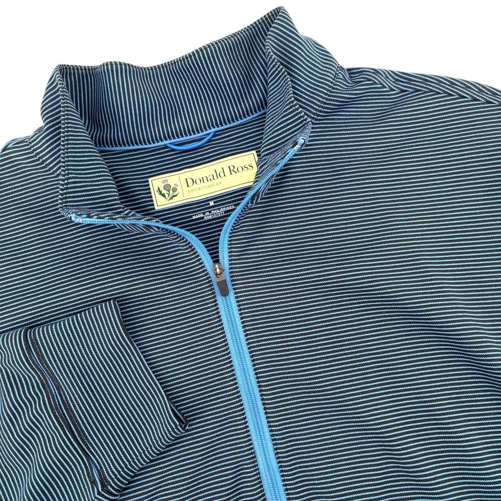 Donald Ross Sportswear Men Medium Blue Black Stripe 1/4 Zip Pullover Golf Shirt‎